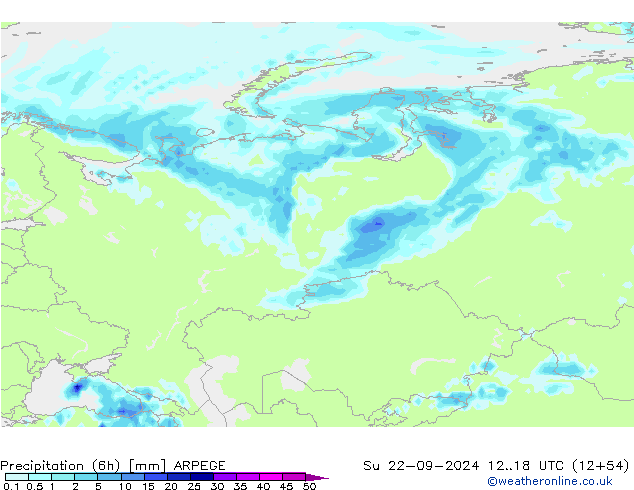 осадки (6h) ARPEGE Вс 22.09.2024 18 UTC