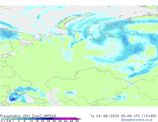 Yağış (6h) ARPEGE Sa 24.09.2024 06 UTC