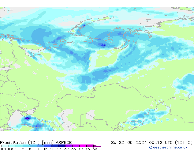 Yağış (12h) ARPEGE Paz 22.09.2024 12 UTC