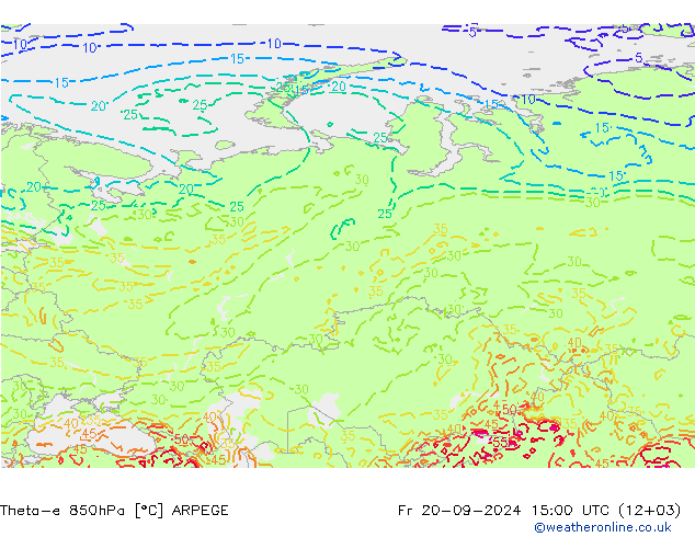 Theta-e 850hPa ARPEGE Pá 20.09.2024 15 UTC