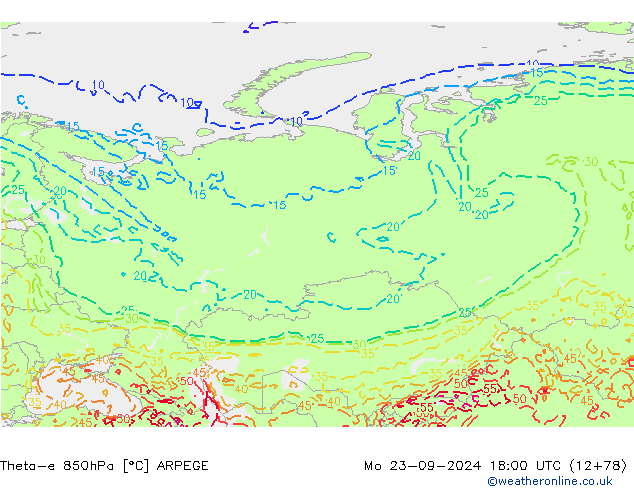 Theta-e 850hPa ARPEGE Mo 23.09.2024 18 UTC