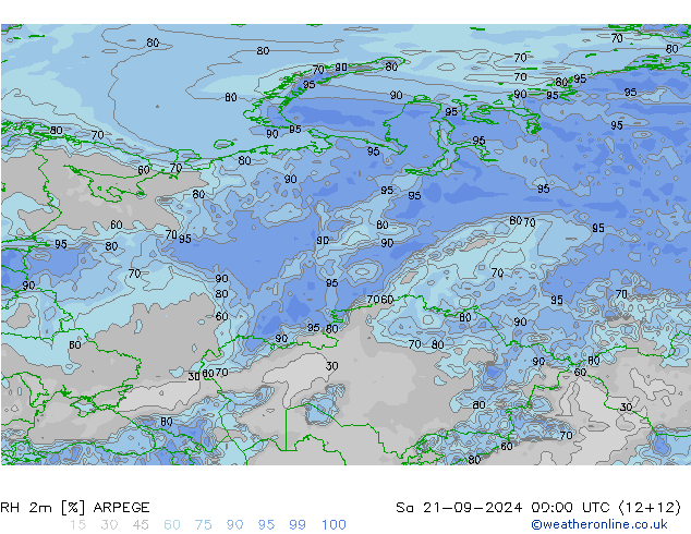 RH 2m ARPEGE Sa 21.09.2024 00 UTC