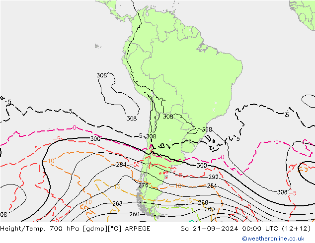 Géop./Temp. 700 hPa ARPEGE sam 21.09.2024 00 UTC