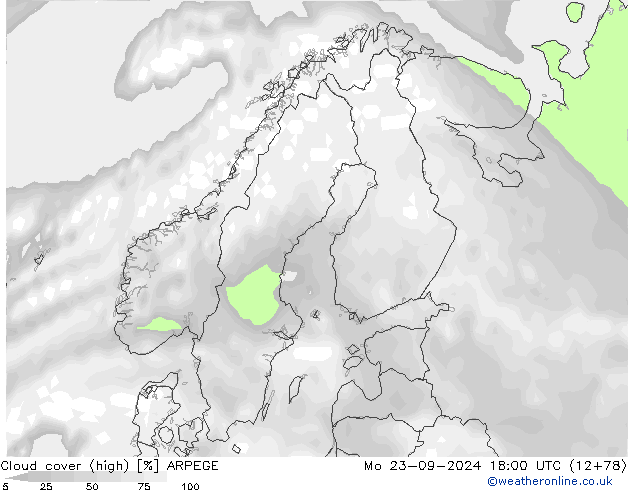 Wolken (hohe) ARPEGE Mo 23.09.2024 18 UTC