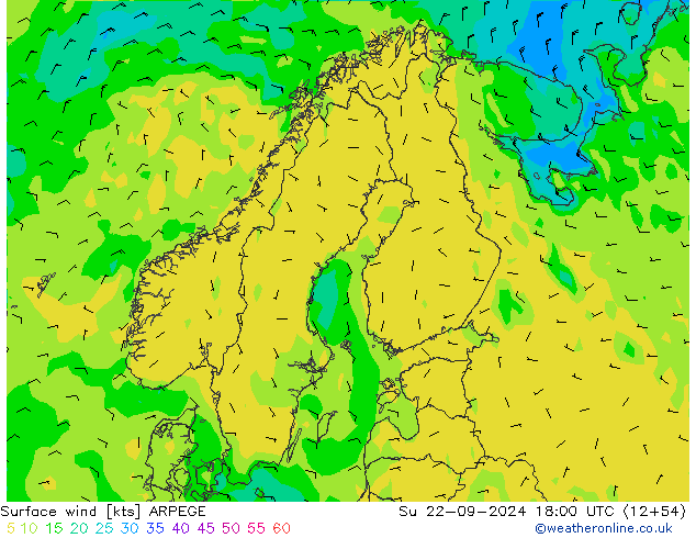 wiatr 10 m ARPEGE nie. 22.09.2024 18 UTC
