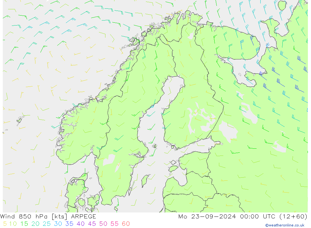 Vento 850 hPa ARPEGE Seg 23.09.2024 00 UTC