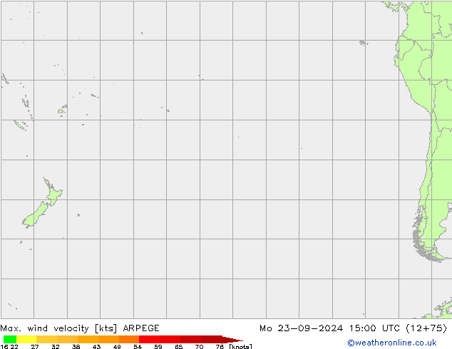 Max. wind velocity ARPEGE пн 23.09.2024 15 UTC