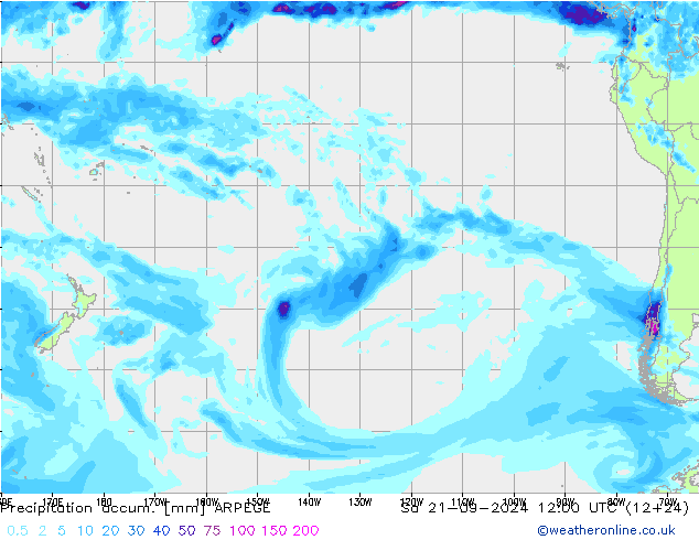 Precipitación acum. ARPEGE sáb 21.09.2024 12 UTC