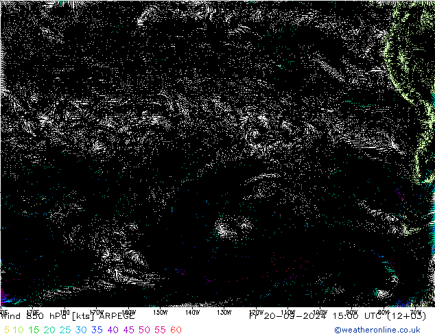 Wind 850 hPa ARPEGE vr 20.09.2024 15 UTC