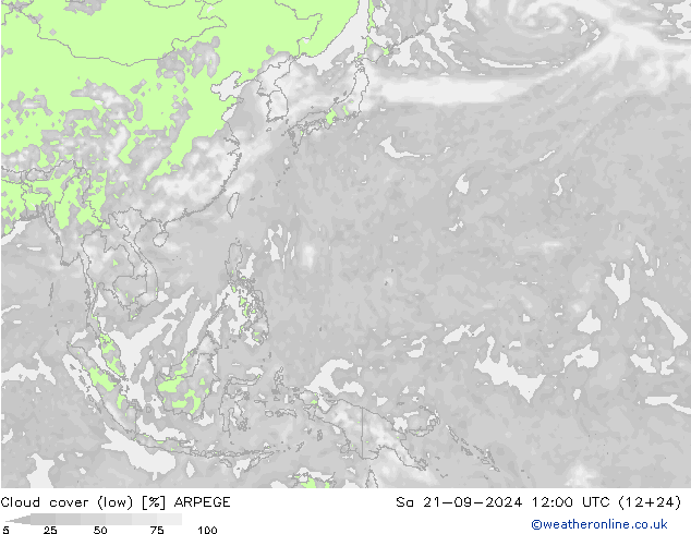 Cloud cover (low) ARPEGE Sa 21.09.2024 12 UTC