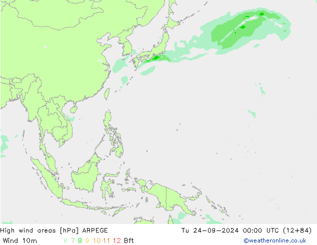 High wind areas ARPEGE Út 24.09.2024 00 UTC