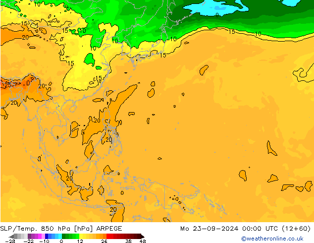 SLP/Temp. 850 hPa ARPEGE Seg 23.09.2024 00 UTC