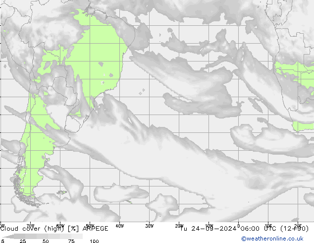 zachmurzenie (wysokie) ARPEGE wto. 24.09.2024 06 UTC