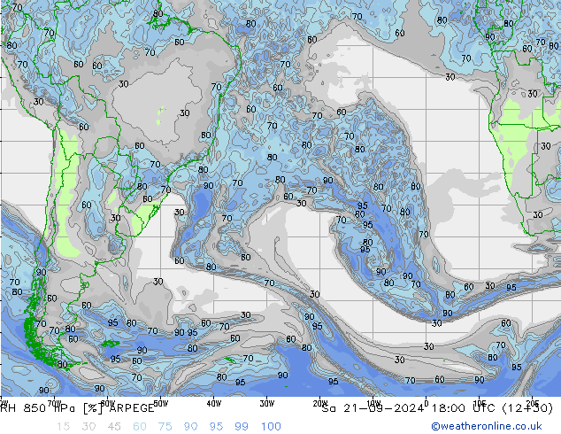 RH 850 hPa ARPEGE So 21.09.2024 18 UTC