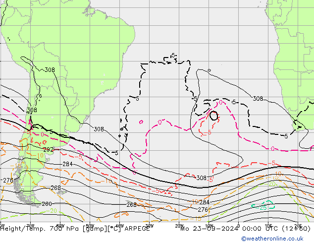 Height/Temp. 700 hPa ARPEGE  23.09.2024 00 UTC