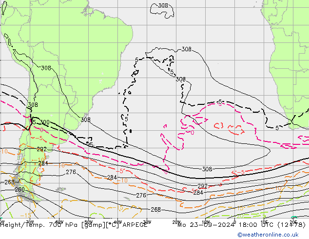 Height/Temp. 700 hPa ARPEGE Po 23.09.2024 18 UTC