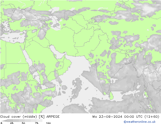 oblačnosti uprostřed ARPEGE Po 23.09.2024 00 UTC