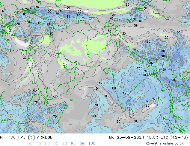 RH 700 hPa ARPEGE lun 23.09.2024 18 UTC