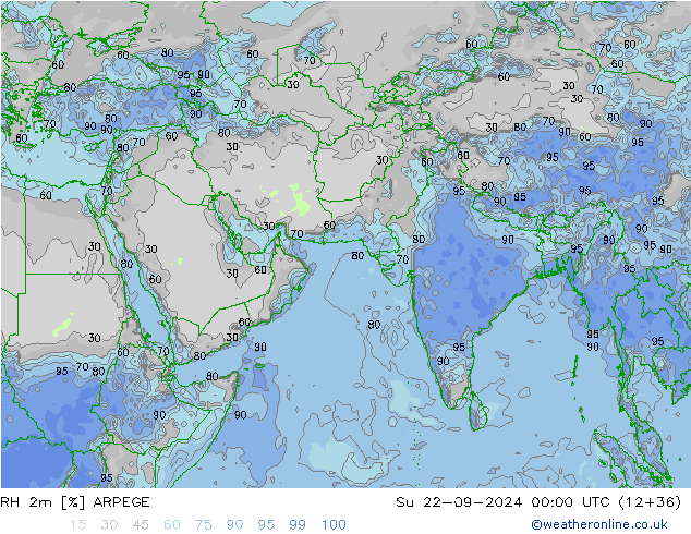 RH 2m ARPEGE Su 22.09.2024 00 UTC