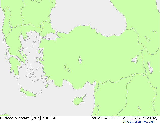 Atmosférický tlak ARPEGE So 21.09.2024 21 UTC