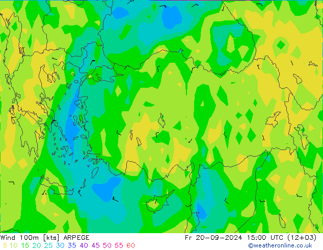 Vento 100m ARPEGE Sex 20.09.2024 15 UTC