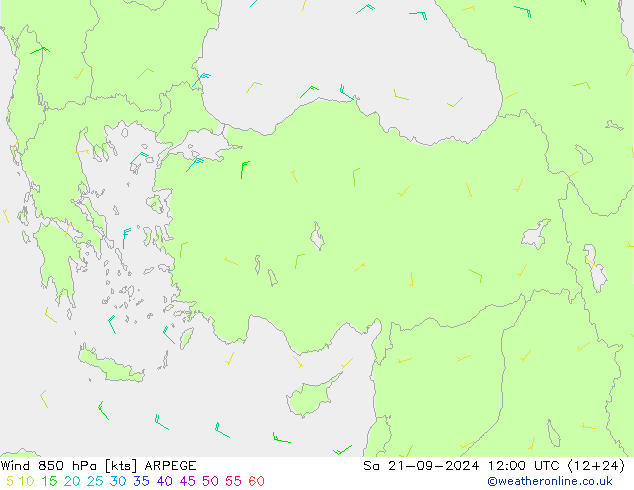 wiatr 850 hPa ARPEGE so. 21.09.2024 12 UTC