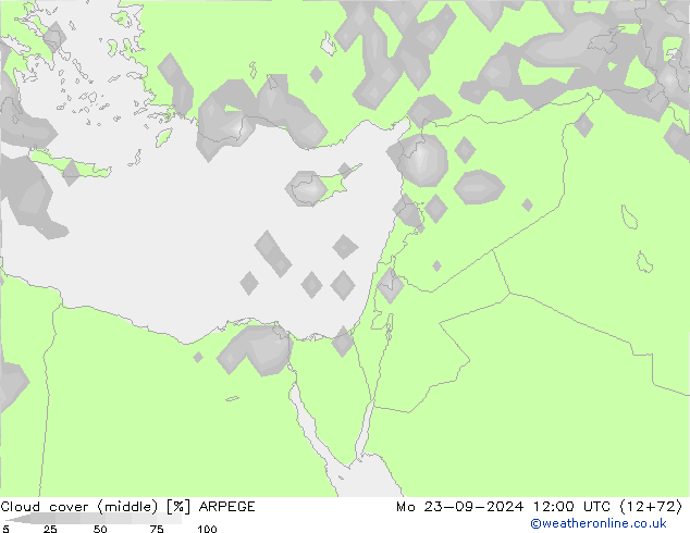 Cloud cover (middle) ARPEGE Mo 23.09.2024 12 UTC