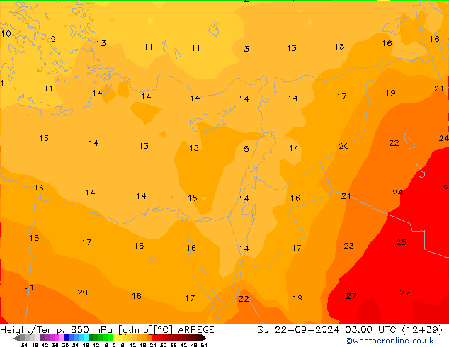 Géop./Temp. 850 hPa ARPEGE dim 22.09.2024 03 UTC