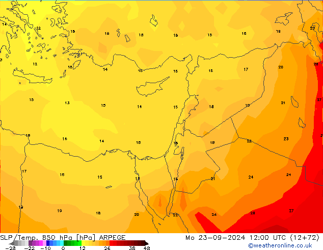 SLP/Temp. 850 hPa ARPEGE Mo 23.09.2024 12 UTC