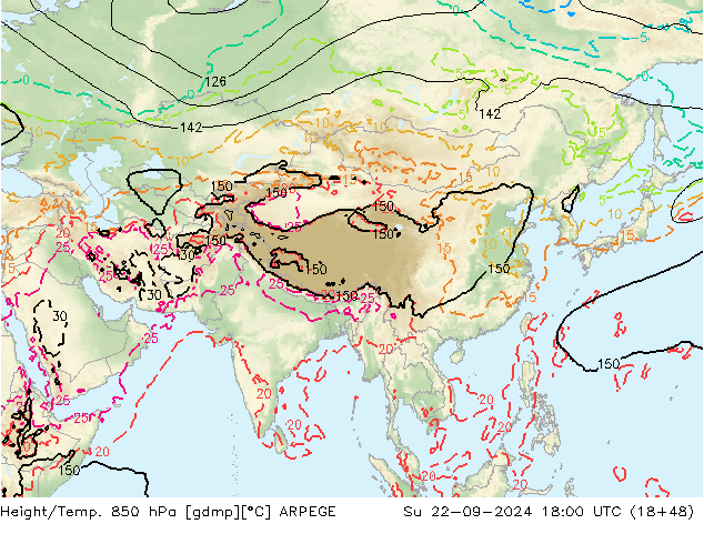 Height/Temp. 850 hPa ARPEGE Dom 22.09.2024 18 UTC