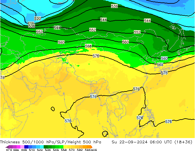 500-1000 hPa Kalınlığı ARPEGE Paz 22.09.2024 06 UTC