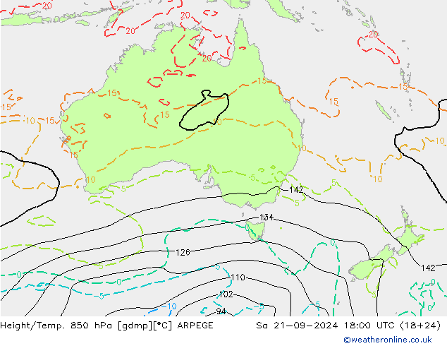 Height/Temp. 850 hPa ARPEGE Sáb 21.09.2024 18 UTC