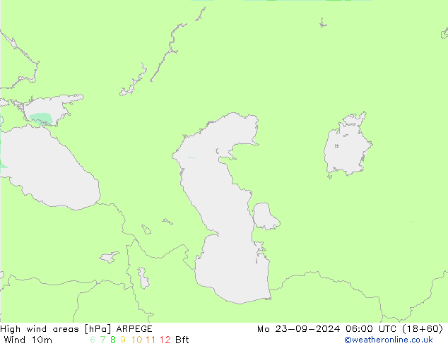 High wind areas ARPEGE пн 23.09.2024 06 UTC