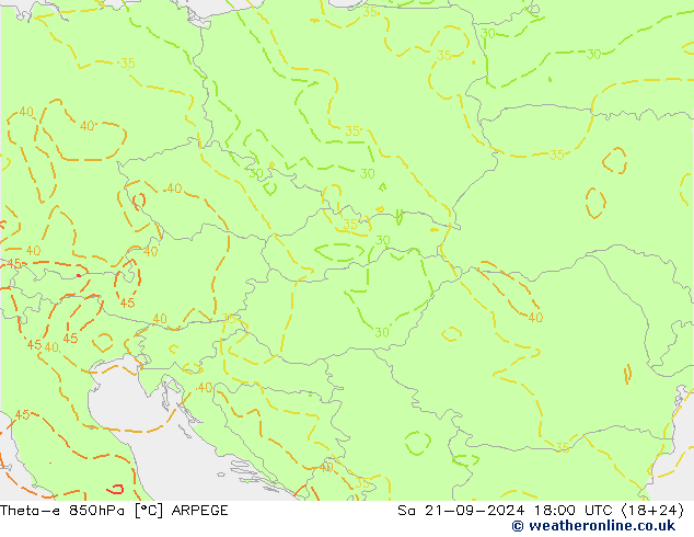 Theta-e 850hPa ARPEGE So 21.09.2024 18 UTC