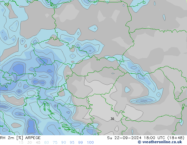 RH 2m ARPEGE Su 22.09.2024 18 UTC