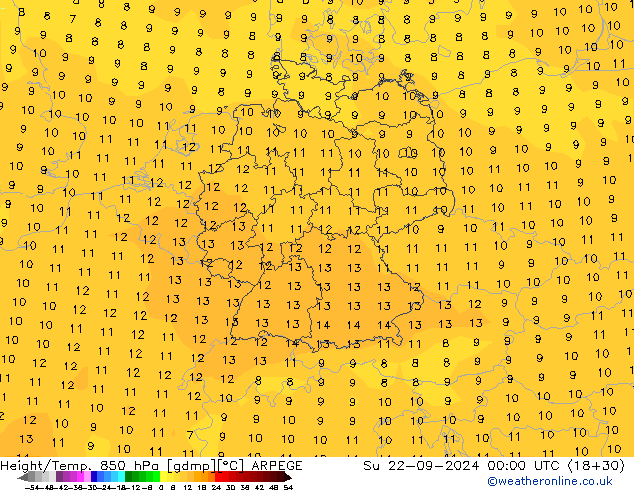 Yükseklik/Sıc. 850 hPa ARPEGE Paz 22.09.2024 00 UTC