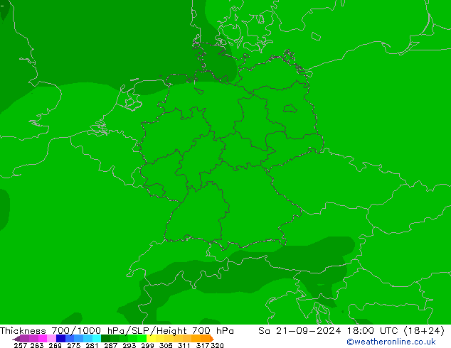 Dikte700-1000 hPa ARPEGE za 21.09.2024 18 UTC