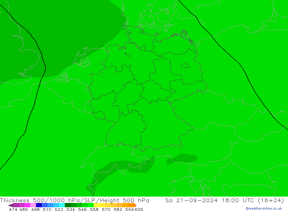 Dikte 500-1000hPa ARPEGE za 21.09.2024 18 UTC