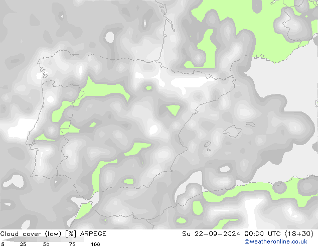 Cloud cover (low) ARPEGE Su 22.09.2024 00 UTC