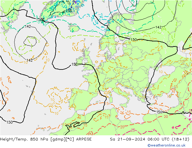 Height/Temp. 850 hPa ARPEGE  21.09.2024 06 UTC