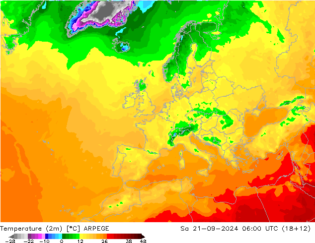 Sıcaklık Haritası (2m) ARPEGE Cts 21.09.2024 06 UTC