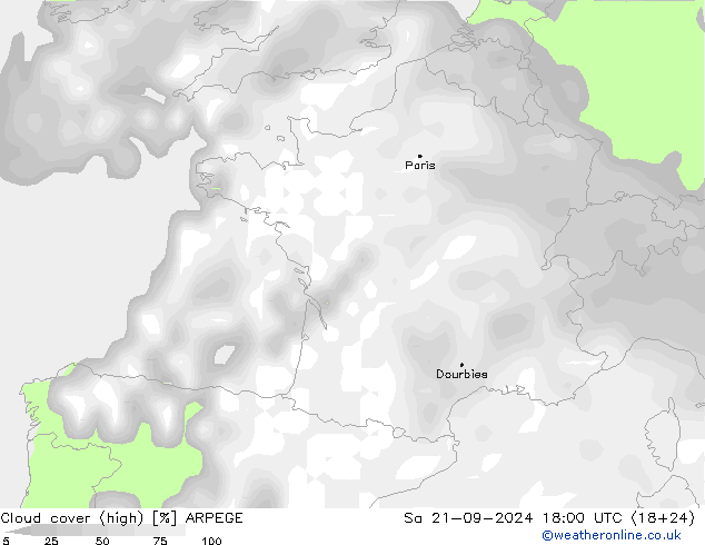 Wolken (hohe) ARPEGE Sa 21.09.2024 18 UTC