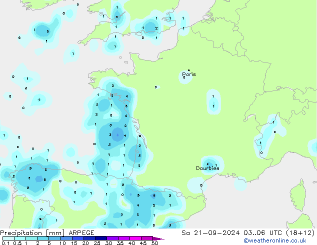 Precipitación ARPEGE sáb 21.09.2024 06 UTC