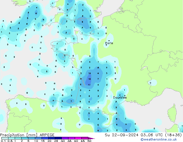 Neerslag ARPEGE zo 22.09.2024 06 UTC