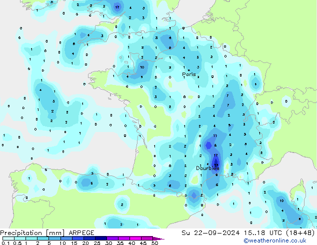 Neerslag ARPEGE zo 22.09.2024 18 UTC