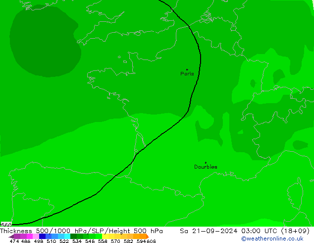 500-1000 hPa Kalınlığı ARPEGE Cts 21.09.2024 03 UTC