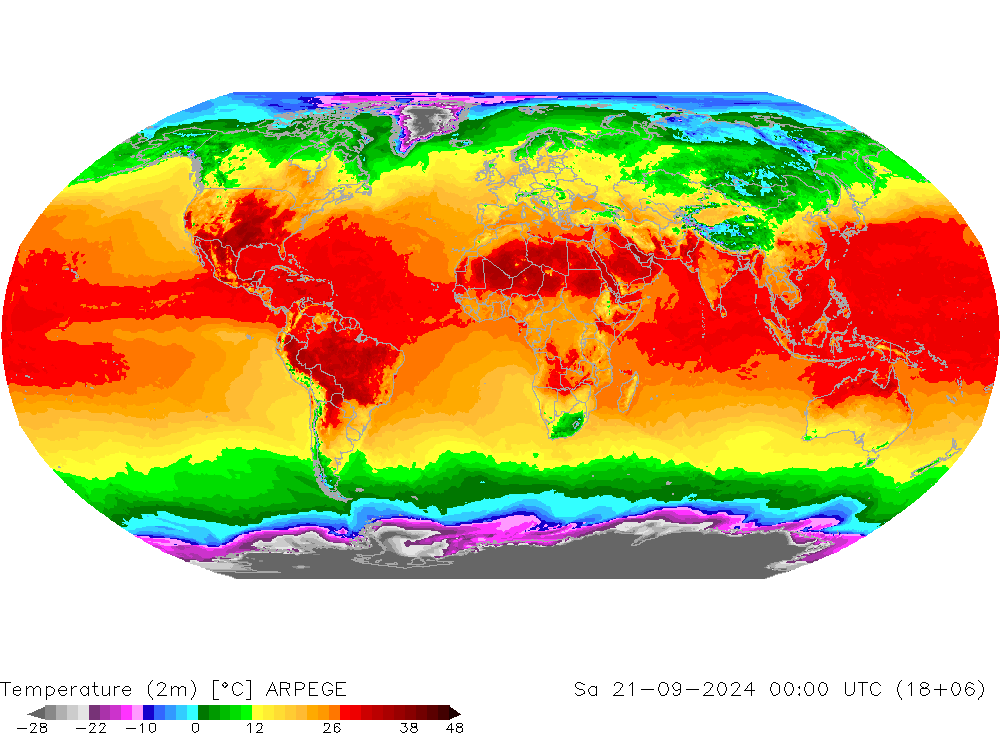 Temperatura (2m) ARPEGE sáb 21.09.2024 00 UTC