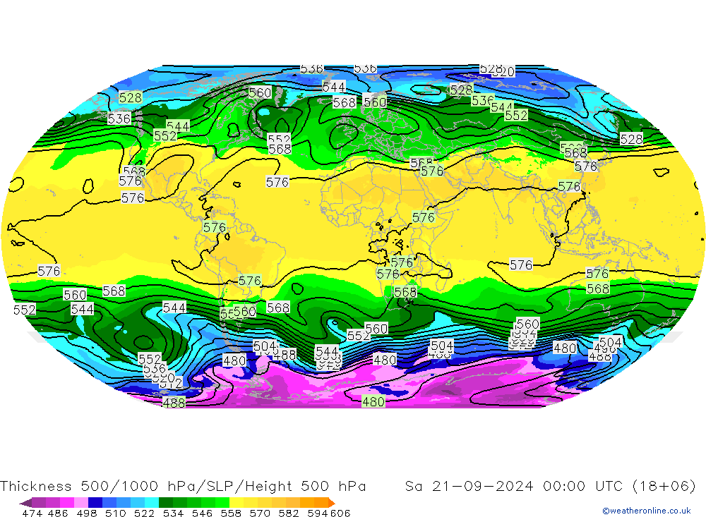 Thck 500-1000hPa ARPEGE 星期六 21.09.2024 00 UTC