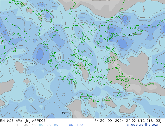 RH 925 hPa ARPEGE Fr 20.09.2024 21 UTC