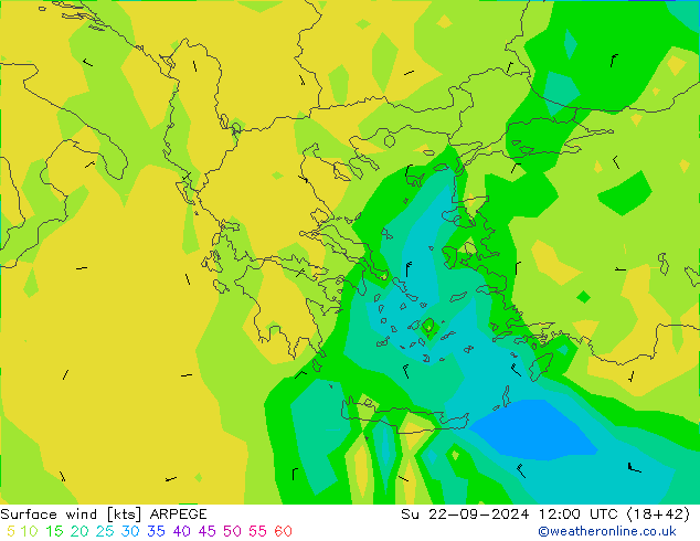 ветер 10 m ARPEGE Вс 22.09.2024 12 UTC